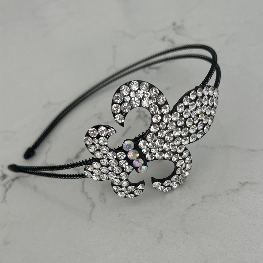 Crystal Fleur-de-Lis Black Headband